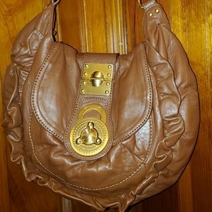 STEVE MADDEN "Lady Lock" ruffled shoulder hobo bag